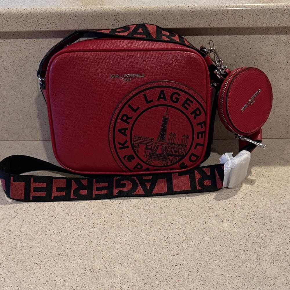 Karl Lagerfeld Crossbody Bag with Logo Guitar Strap includes Small Coin Pouch - Picture 2 of 9